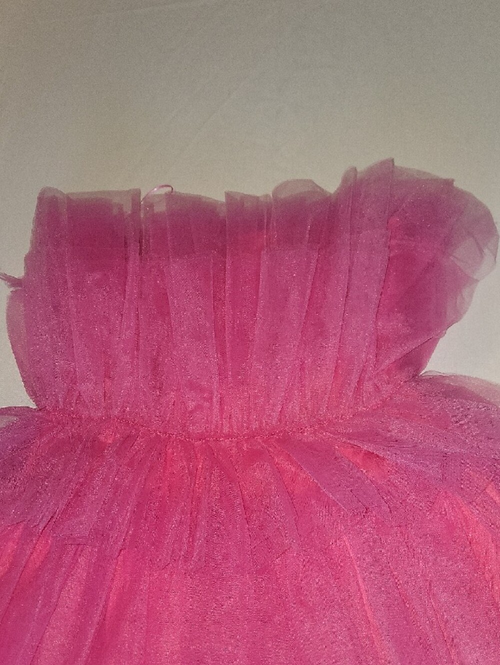Elegant Hot Pink Strapless Ruffle Tulle Mini Dress - Picture 7 of 9
